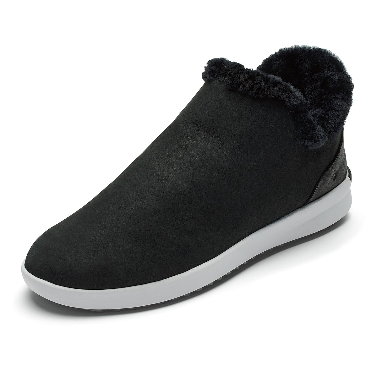 OLUKAI Malua Hulu Women's Boot, Soft & Comfortable Waterproof Nubuck Leather, Full-Grain Leather Heel with Elastic Panels, Slip-On Design, Onyx/Mist Grey, 6.5