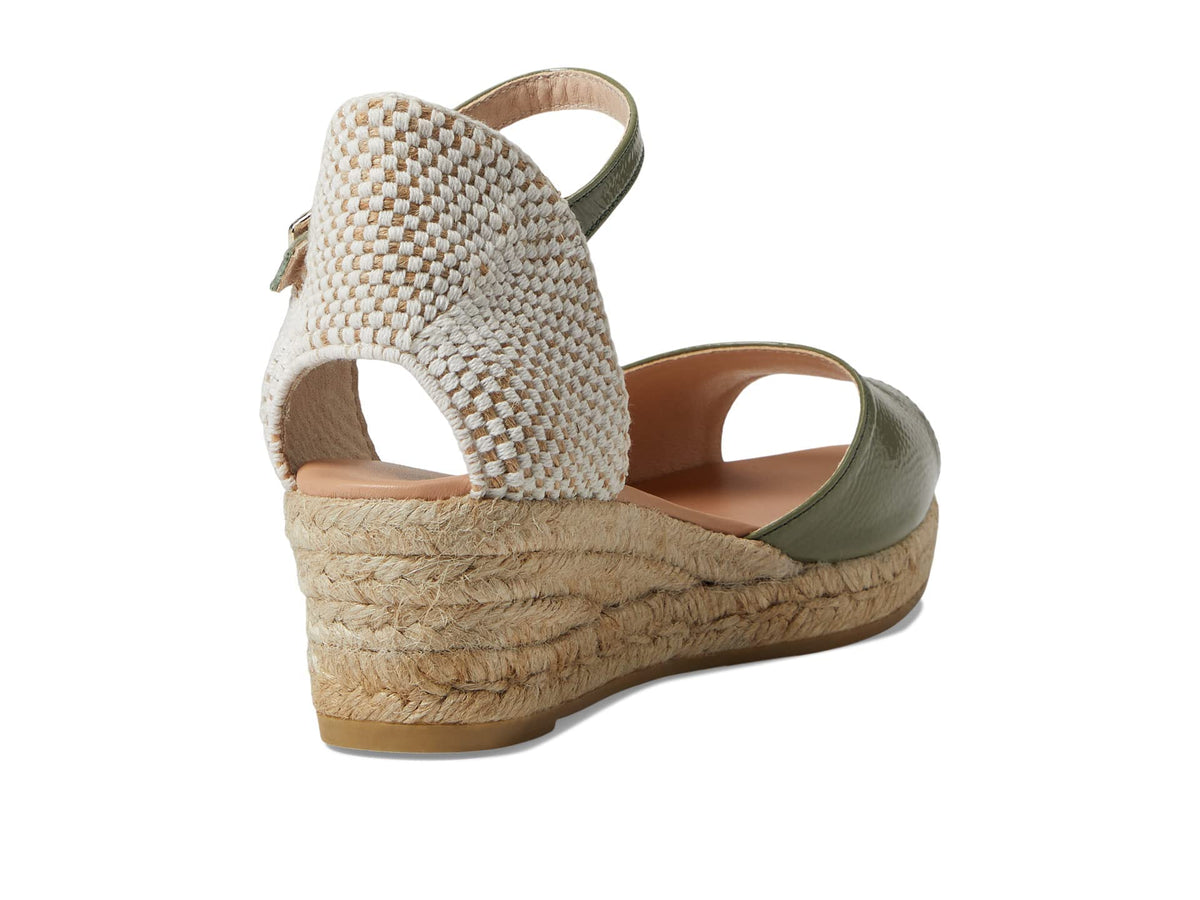 Eric Michael® Cash Wedged Sandals for Women – Leather and Textile Construction – Two-Tone Woven Pattern Green EU 38 (US Women's 7.5-8) M (B)