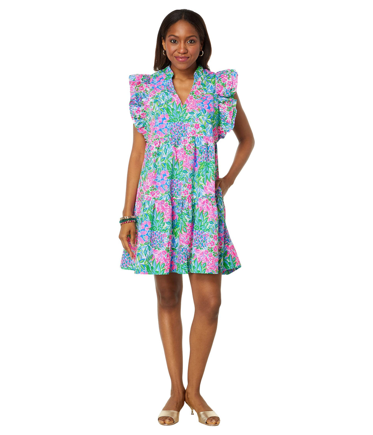 Lilly Pulitzer Aldena Ruffle Sleeve Cotton Dress Multi A Cherry On Top MD