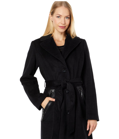 Vince Camuto Wool Coat w/Faux Fur V20741-ZU Black LG (US 12-14)