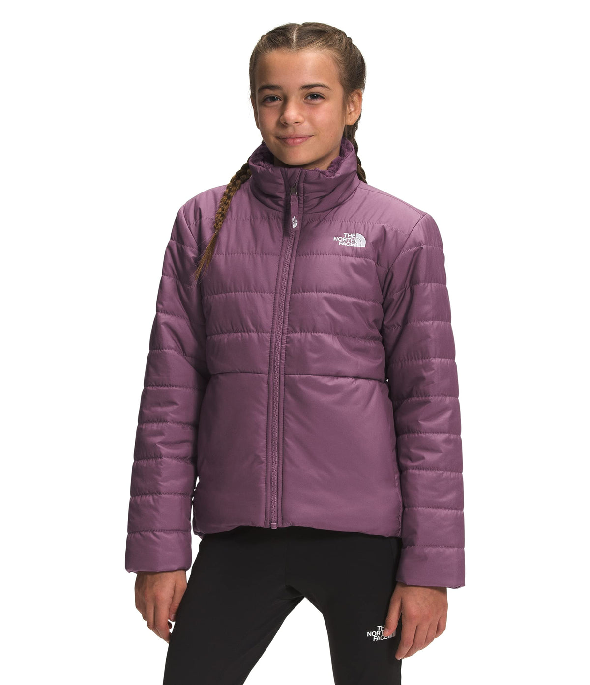 THE NORTH FACE Girl's Reversible Mossbud Swirl Jacket (Little Kids/Big Kids) Pikes Purple XL (18 Big Kids)