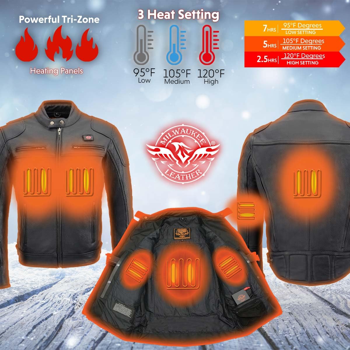 Milwaukee Leather Men's Standard MLM1513 Vented Scooter Jacket with Heated Technology, Black, Small