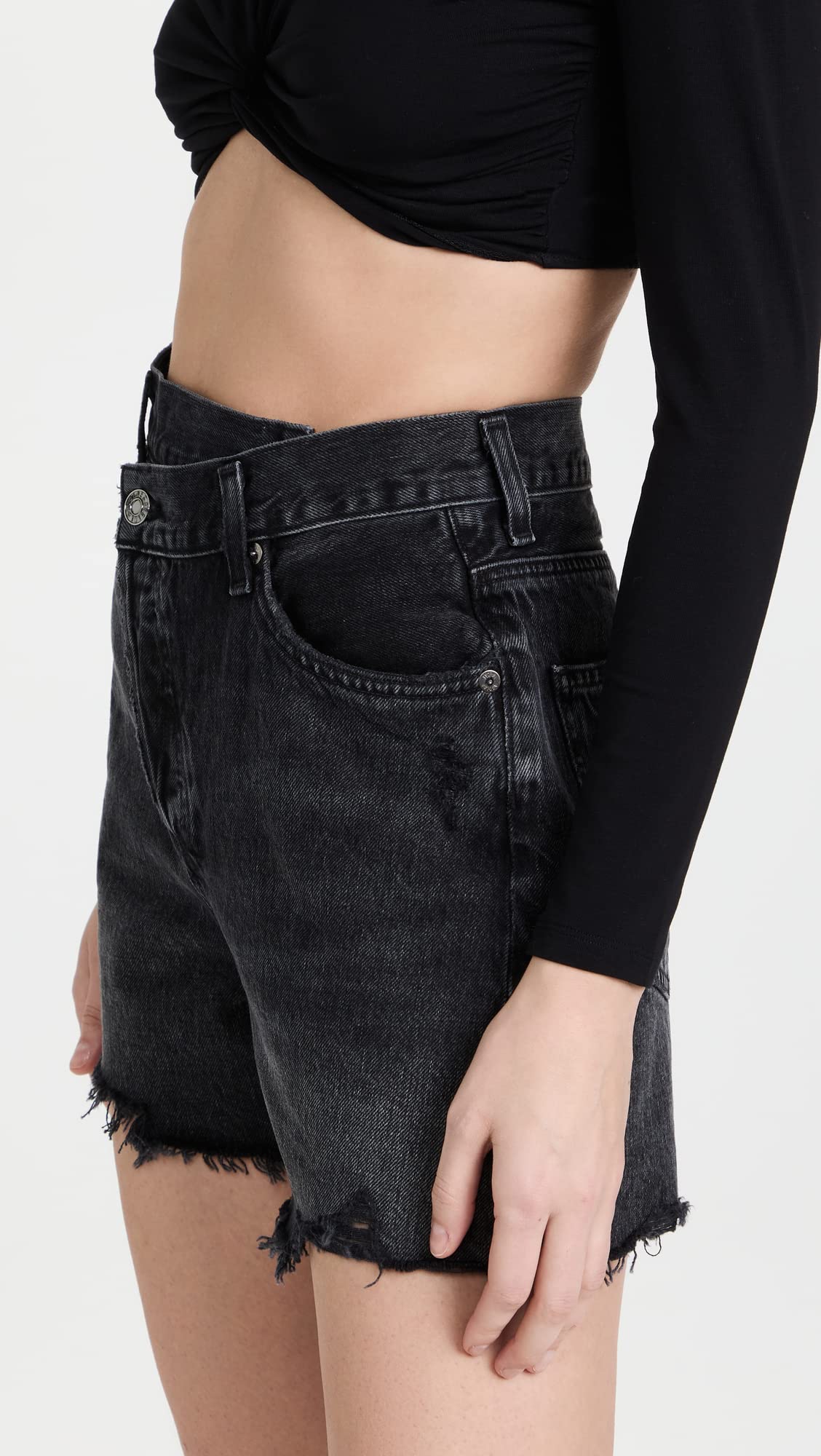 AGOLDE Women's Crisscross Jean Shorts, Hitchhike, Black, 28
