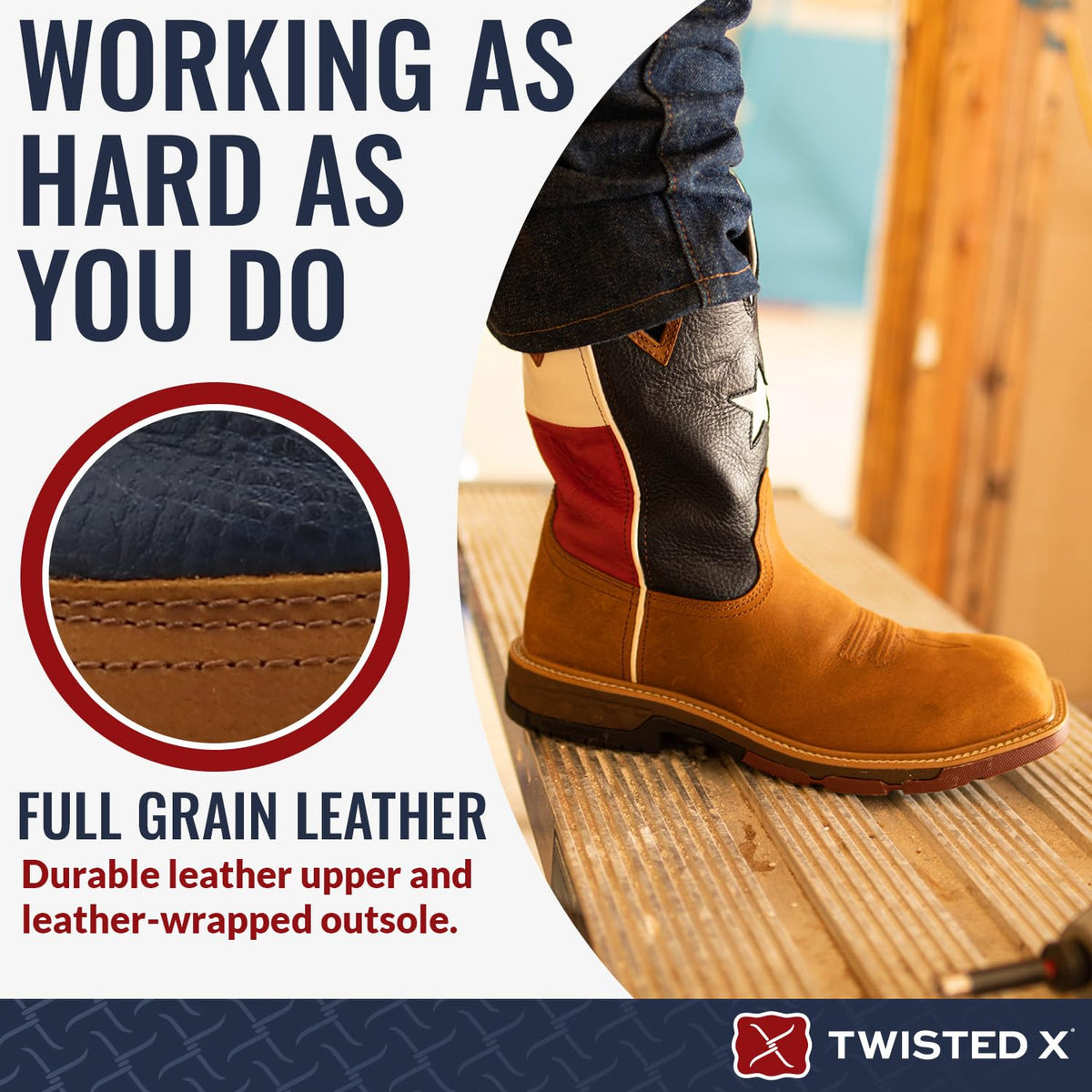 Men's 12" Western Work Boot - Casual Western Boots for Men - Light Brown & Texas Flag,8.5 W