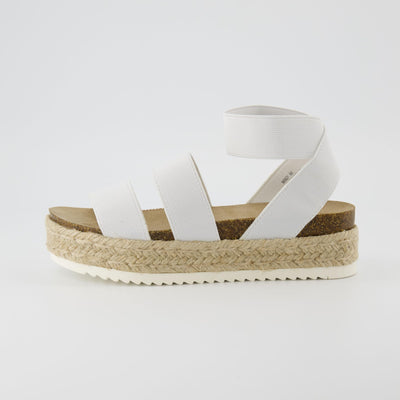 CUSHIONAIRE Women's Mandy Cork Espadrille Platform Sandal - Strappy Wedge with Arch Support, White 8