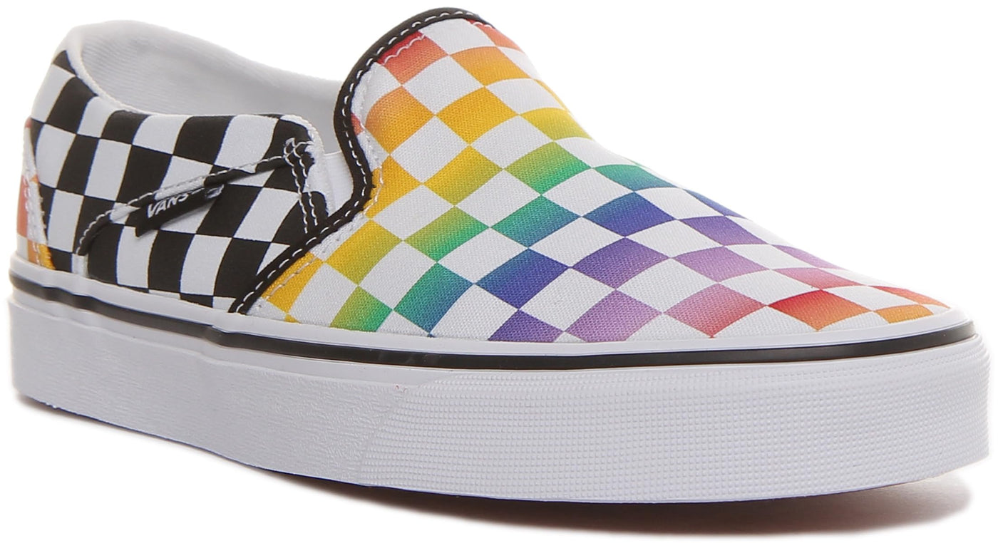 Vans Women's Asher Sneaker, Rainbow Check Black White, 6