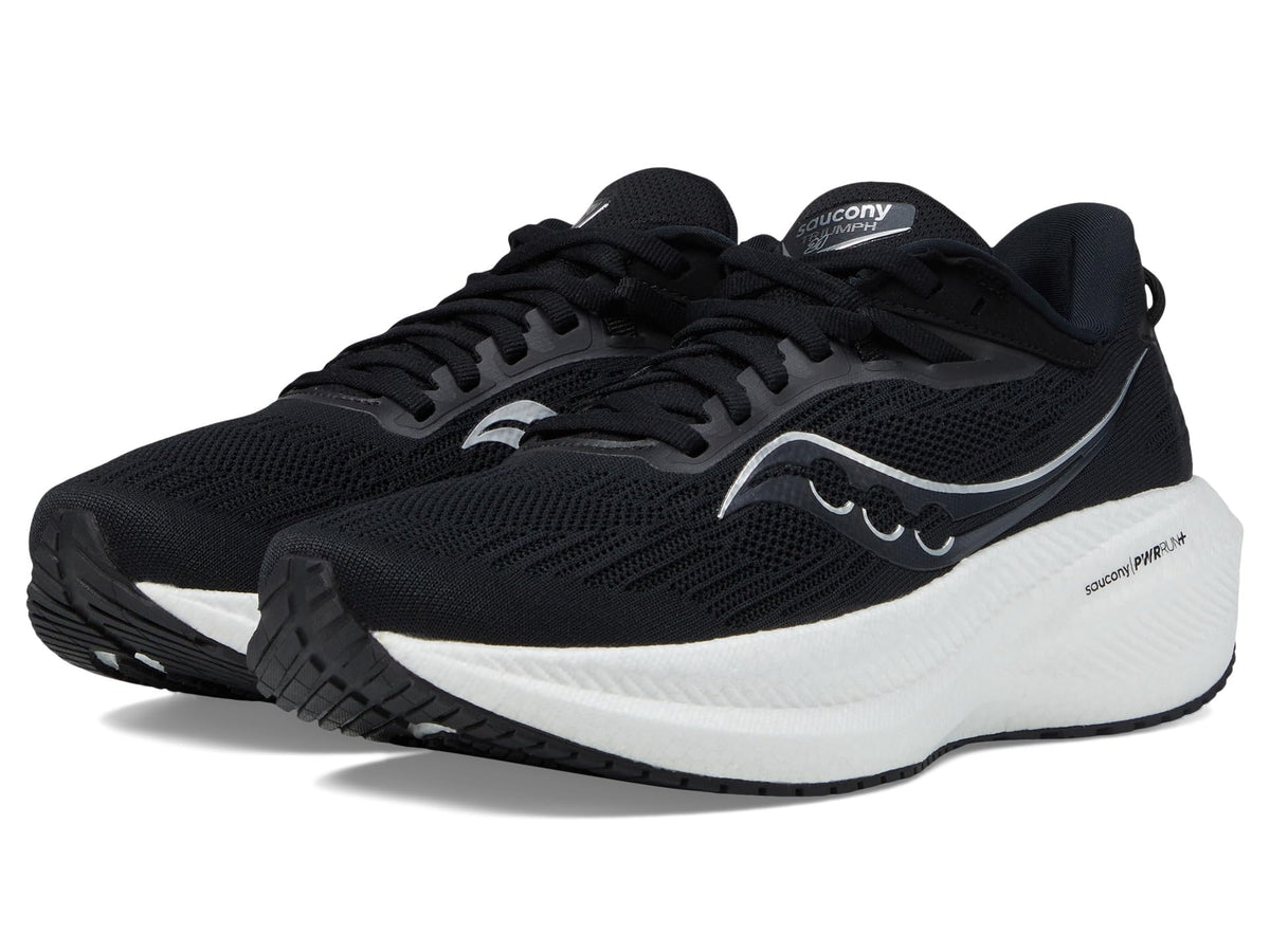 Saucony Women's Triumph 21 Sneaker, Black/White, 5.5 Wide