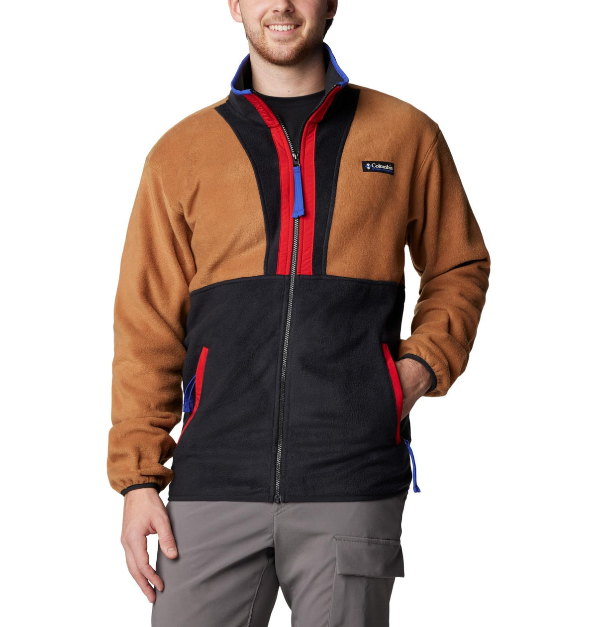 Columbia Men's Backbowl II Full Zip Fleece, Camel Brown/Black, Small