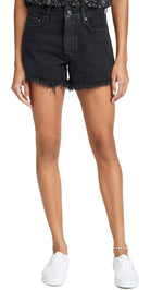 PAIGE Womens Noella Cut Off With Covered Button Fly High Rise Heavy Fray In Black Dove Denim Shorts, Black Dove, 30 US