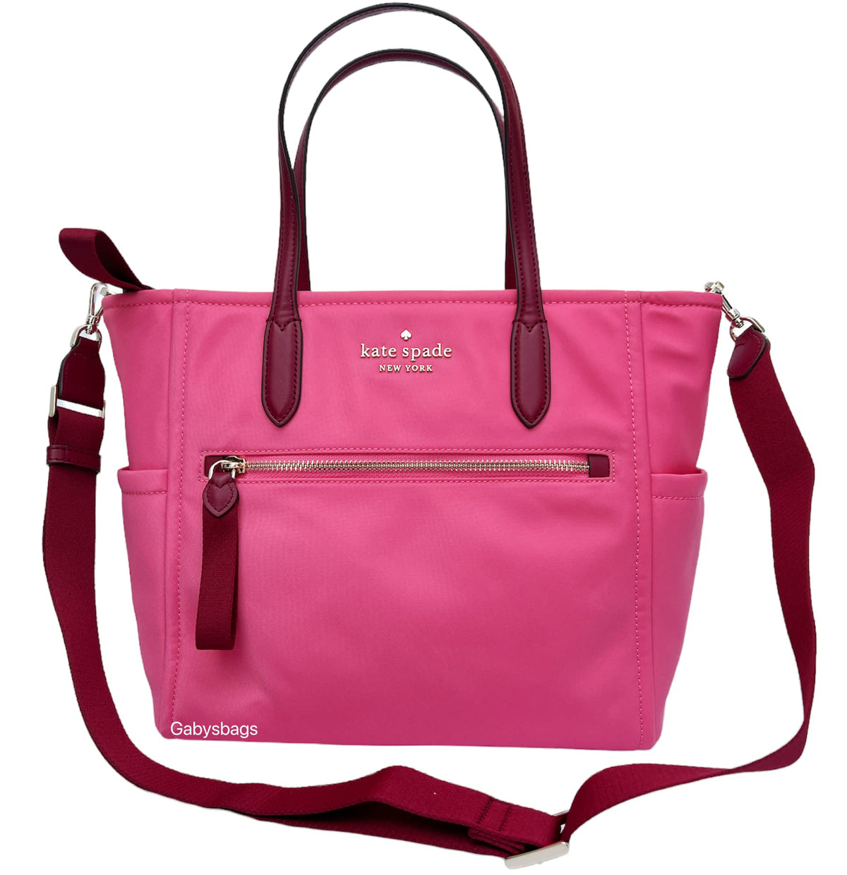 KATE SPADE Chelsea Medium Top Zip Satchel Crossbody Nylon Pink Dahli Multi