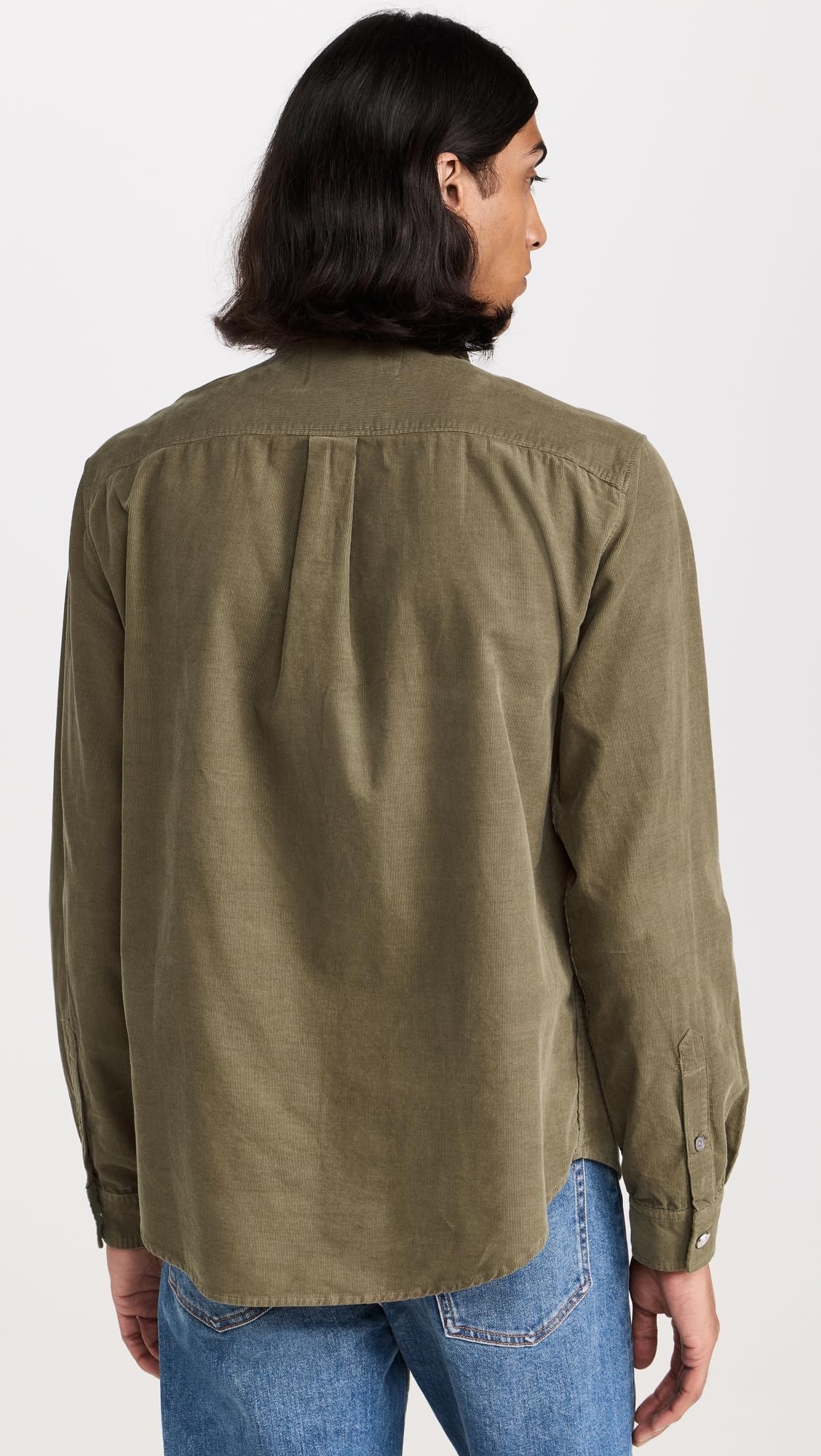 FRAME Men's Double Pocket Micro Cord Shirt, Mocha, Green, S