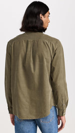 FRAME Men's Double Pocket Micro Cord Shirt, Mocha, Green, S