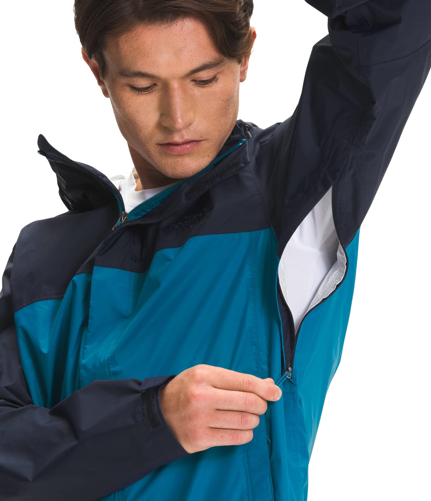THE NORTH FACE Men’s Venture 2 Waterproof Hooded Rain Jacket (Standard and Big & Tall Size), Aviator Navy/Banff Blue, Large