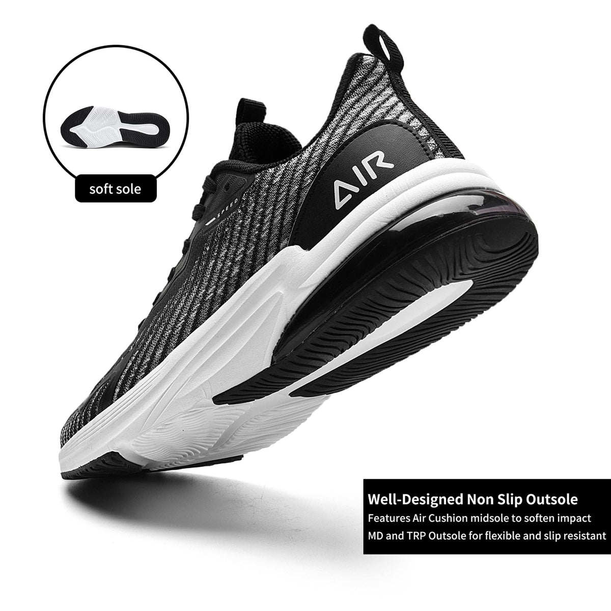 PaSick Mens Road Running Shoes Athletic Air Cushion Lightweight Breathable Workout Gym Walking Running Sneakers Blackwhite Size 10