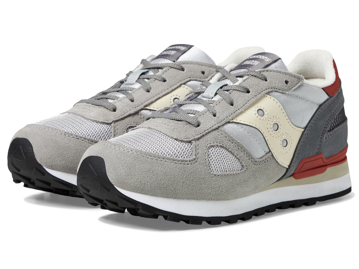 Saucony® Originals Kids Shadow Original Sneakers for Kids – Mesh and Suede Upper – EVA Midsole Grey/Red 3 Little Kid M