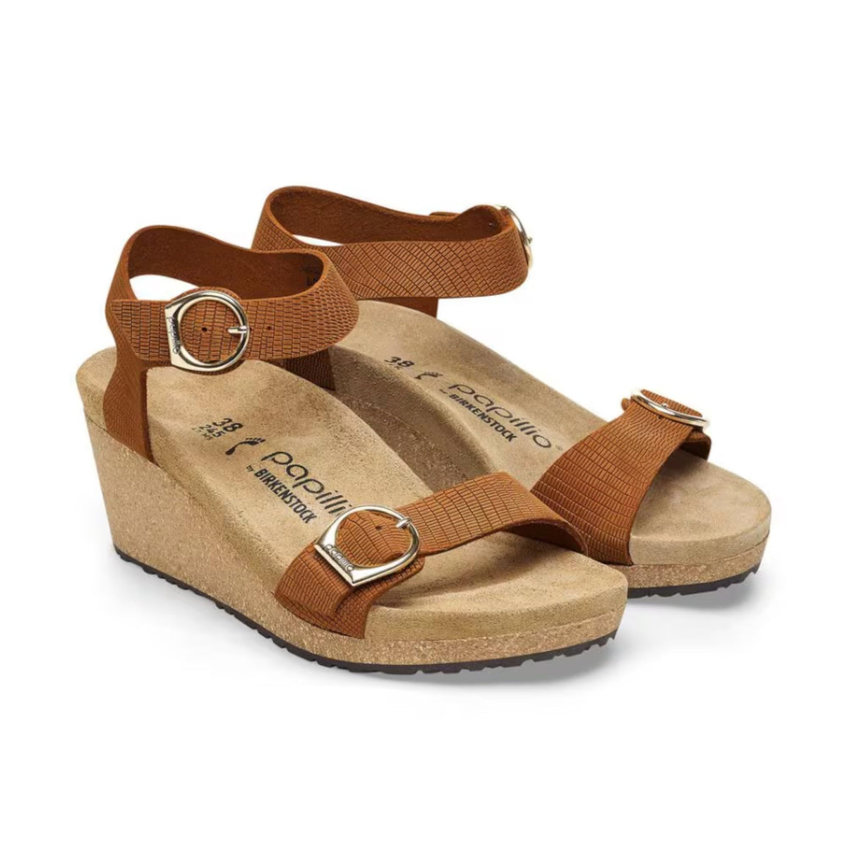 Birkenstock Papillio Soley Wedge Sandals (Embossed Burnt Orange, US Footwear Size System, Adult, Women, Numeric Range, Narrow, 6, 6.5)