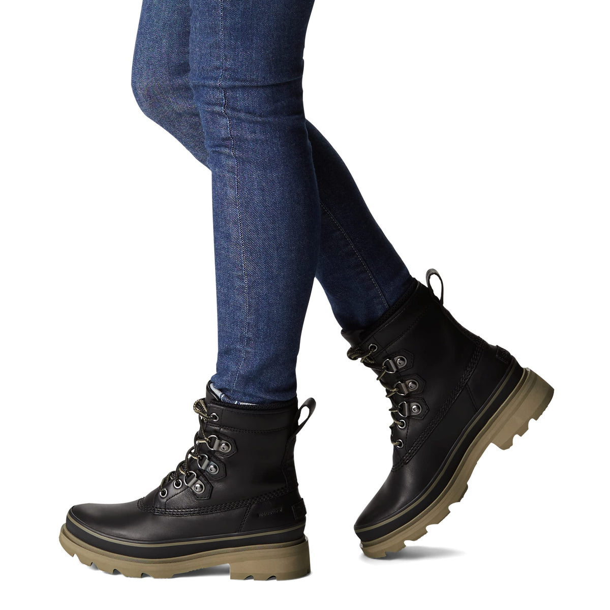 Sorel Women's Lennox Street Rain Boot — Black, Sage — Waterproof Leather Boots — Size 5.5