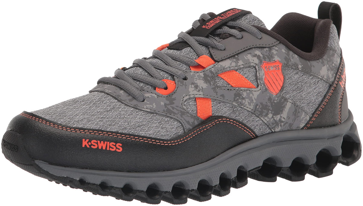K-Swiss Men's Tubes 200 Trail Running Shoe, Steel Gray/Jet Black/Red Orange, 11