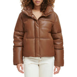 Levi's Women's Vegan Leather Quilted Short Puffer Jacket, Caramel