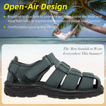 KEENPACE Men's Fisherman Leather Sandals Summer Outdoor Sport Beach Hiking Casual Dress Sandles With Comfortable Memory Foam Adjustable Back Strap Closed Toe