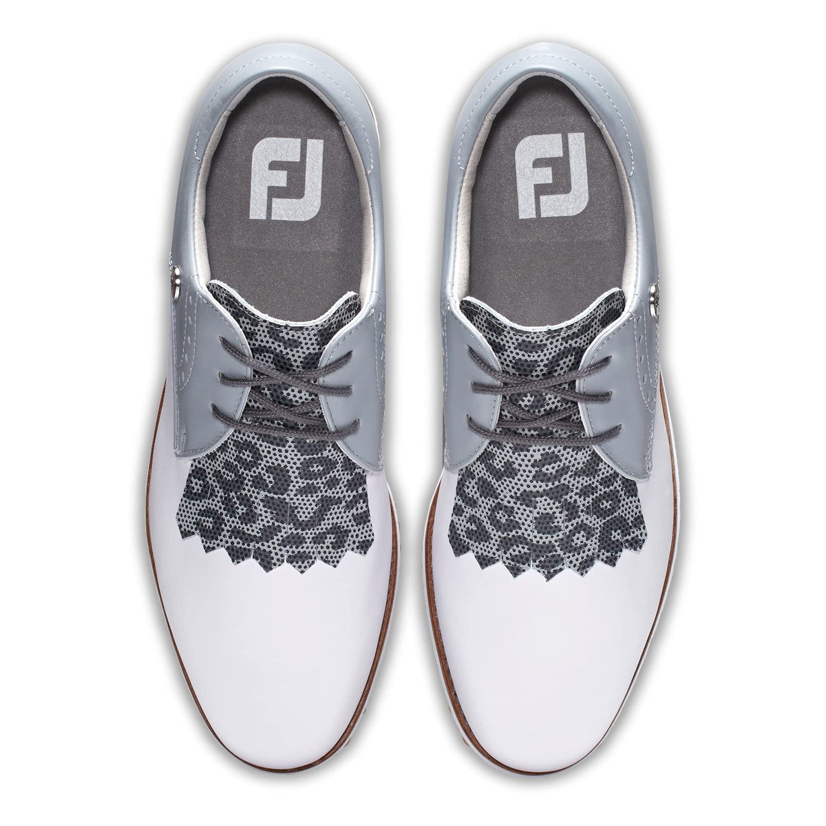 FootJoy Women's Sport Retro Previous Season Style Golf Shoe, White/Grey/Leopard, 9.5