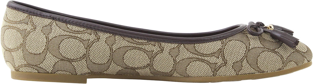 COACH Women's Bennie Signature Jacqueline Ballet Flat Shoes 9 B US Women in Khaki/Ruby Osh, Style FG2708