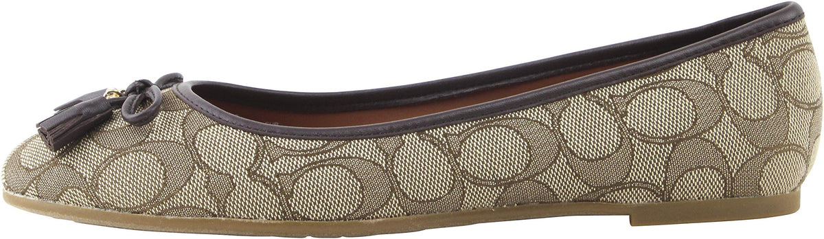 COACH Women's Bennie Signature Jacqueline Ballet Flat Shoes 9 B US Women in Khaki/Ruby Osh, Style FG2708
