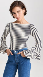 ALC Women's Aster Top, Antico/Dark Sapphire, Stripe, Off White, S