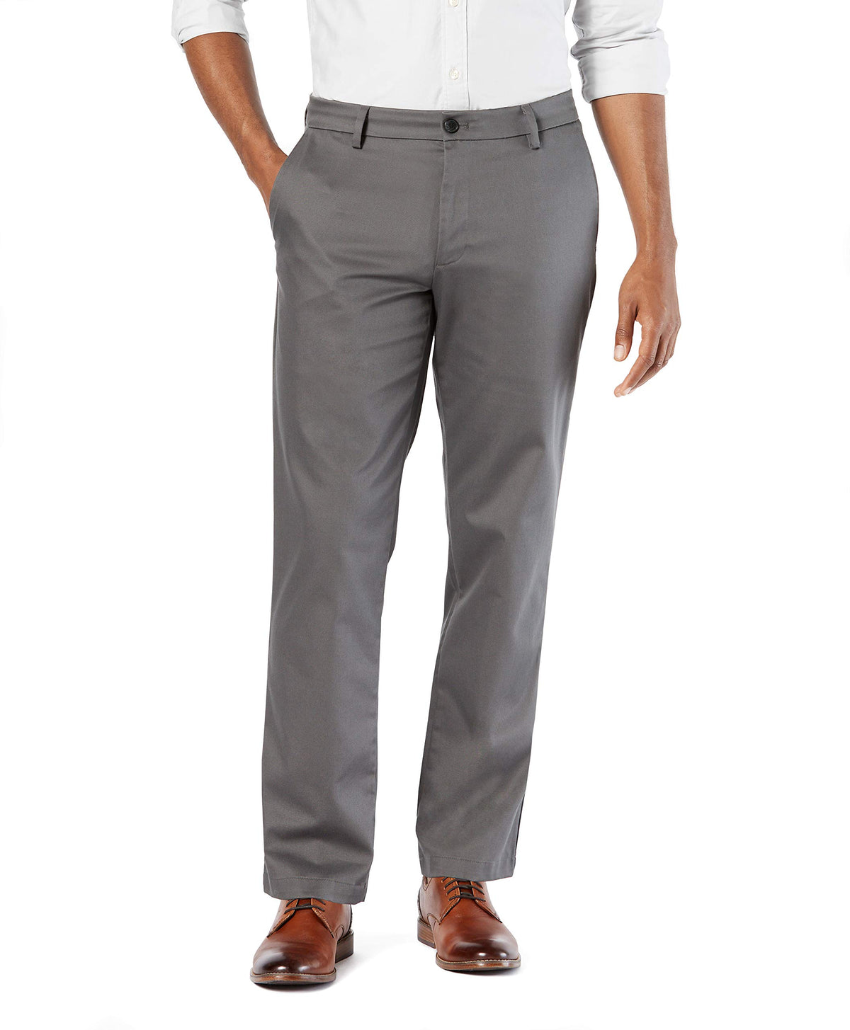 Dockers Men's Straight Fit Signature Lux Cotton Stretch Khaki Pant, Magnet, 36W x 34L