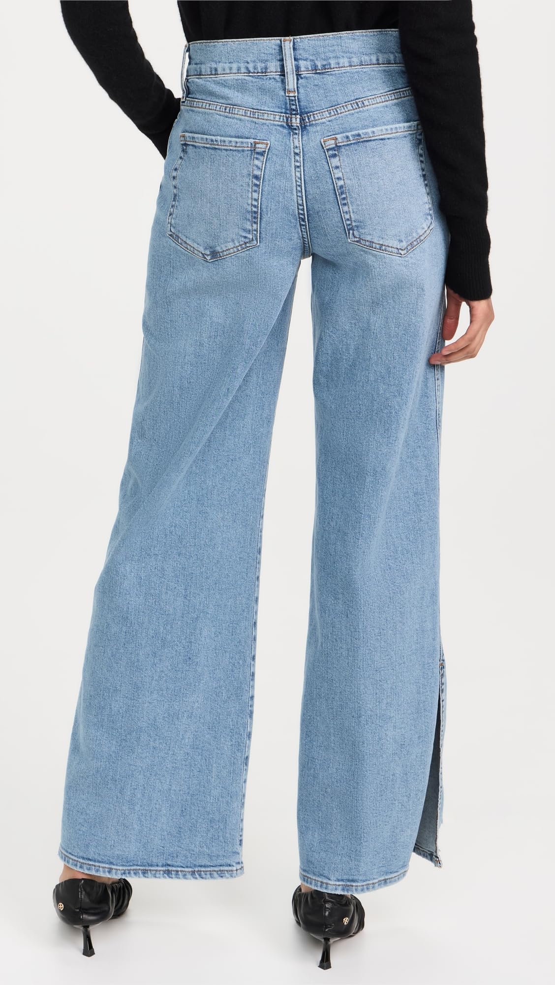 FRAME Women's Le Slim Palazzo Side Slit Jeans, Gloomy Skies, Blue, 28