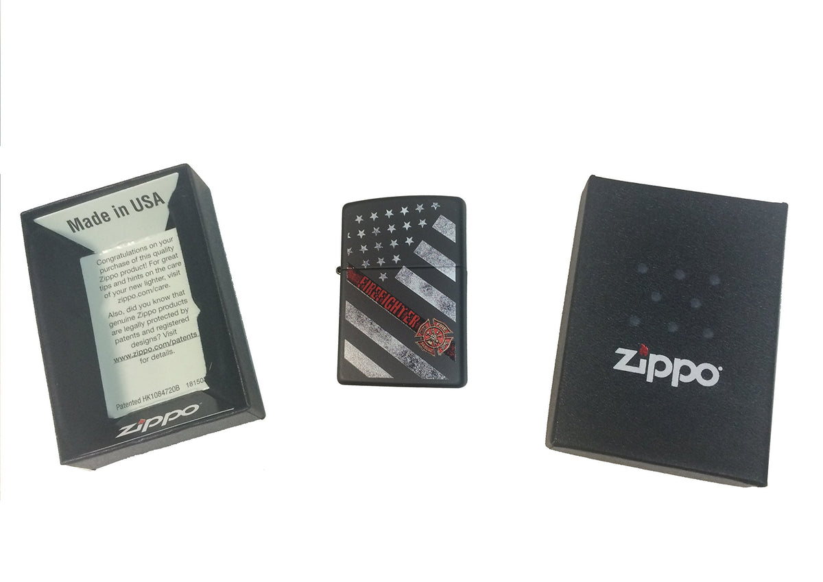 Zippo Lighter- Firefighter Flag Red Line Black Matte Windproof Lighter