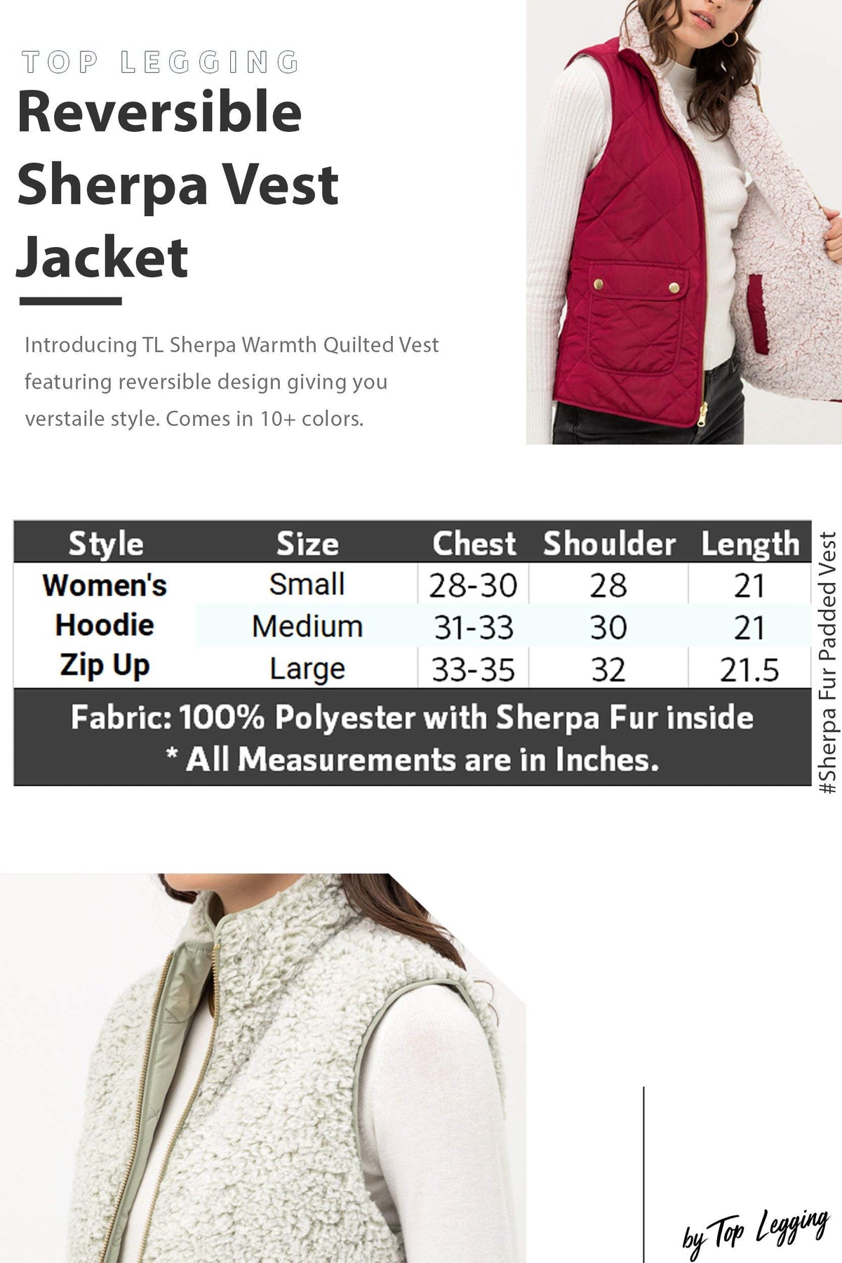 TOP LEGGING TL Women's Casual Sherpa Fur Vest - Winter Warm Fleece Collar Zip Up Jacket 001_Black L