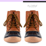 Twisted Shoes Becca Womens Rain Boots, Waterproof Wide Calf, Rubber Lace Up Duck Boot, Navy, 7