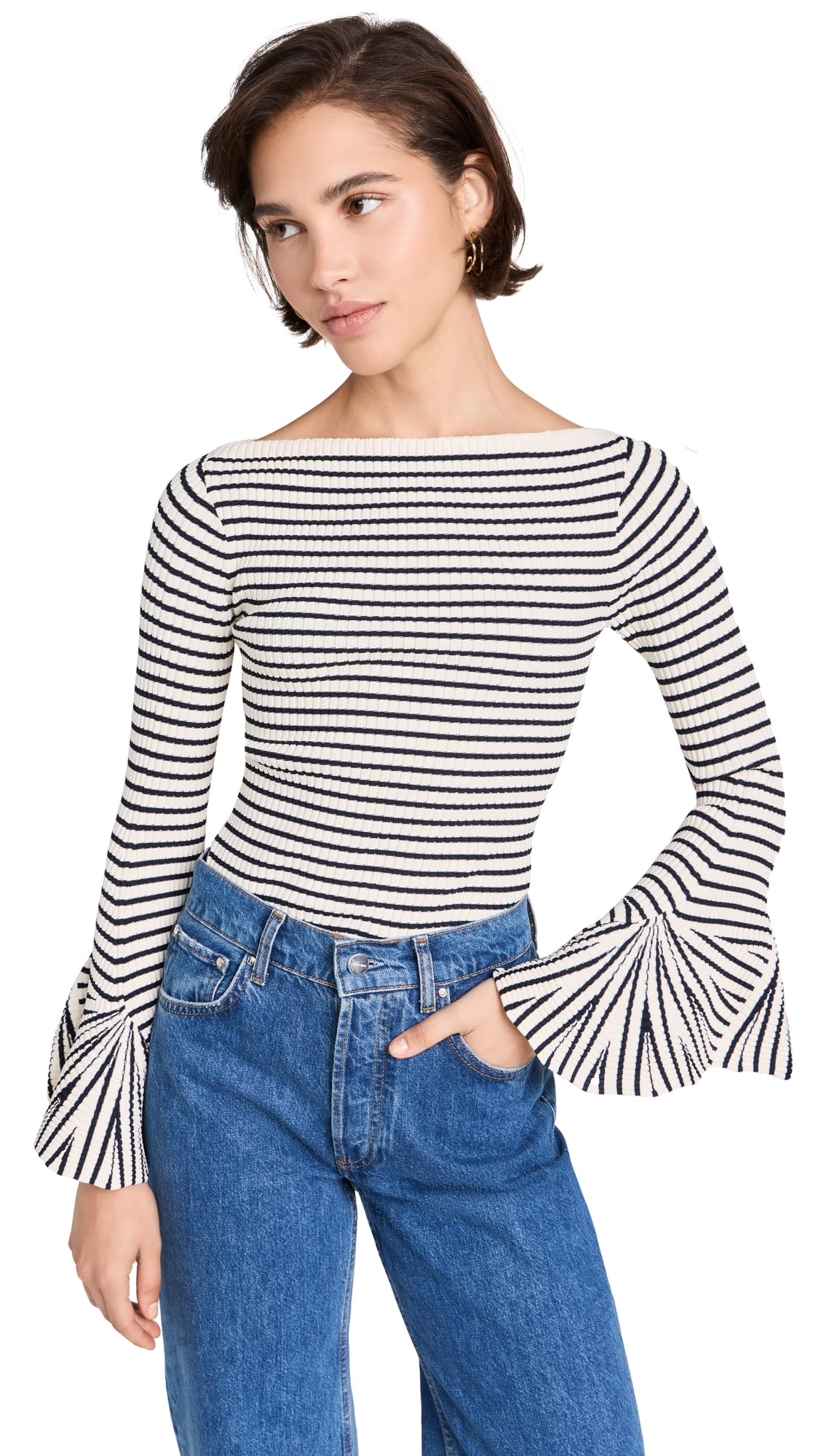 ALC Women's Aster Top, Antico/Dark Sapphire, Stripe, Off White, S