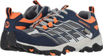 Merrell Moab FST Low Waterproof Hiking Sneaker, Navy/Grey/Orange, 3.5 Wide US Unisex Big_Kid