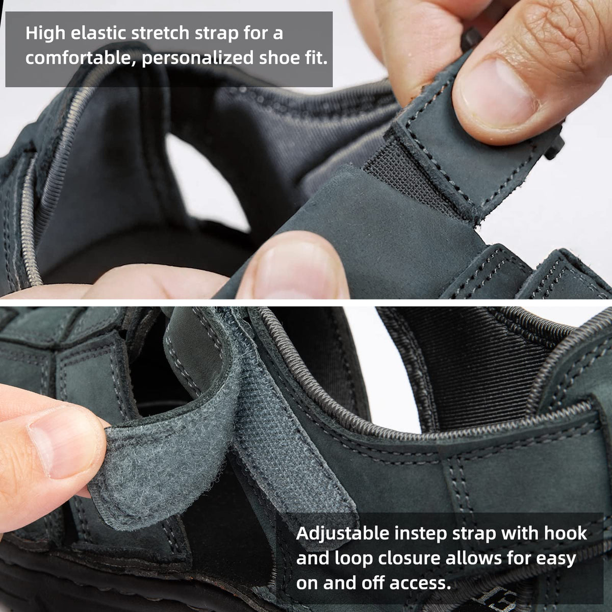 KEENPACE Men's Fisherman Leather Sandals Summer Outdoor Sport Beach Hiking Casual Dress Sandles With Comfortable Memory Foam Adjustable Back Strap Closed Toe