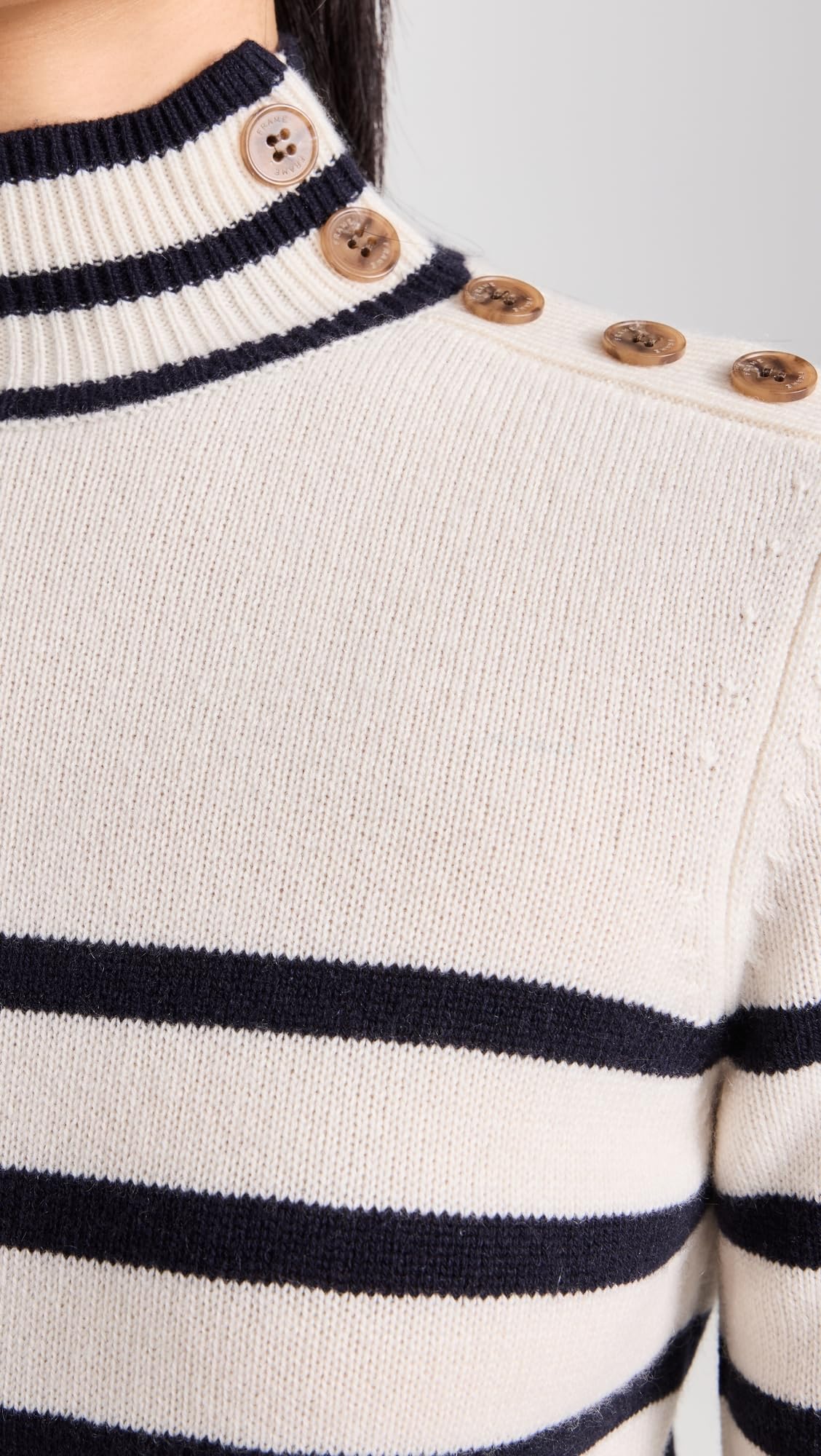 FRAME Women's Shrunken Mariner Cashmere Turtleneck, Off White Multi, S