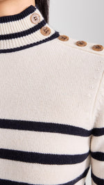 FRAME Women's Shrunken Mariner Cashmere Turtleneck, Off White Multi, S