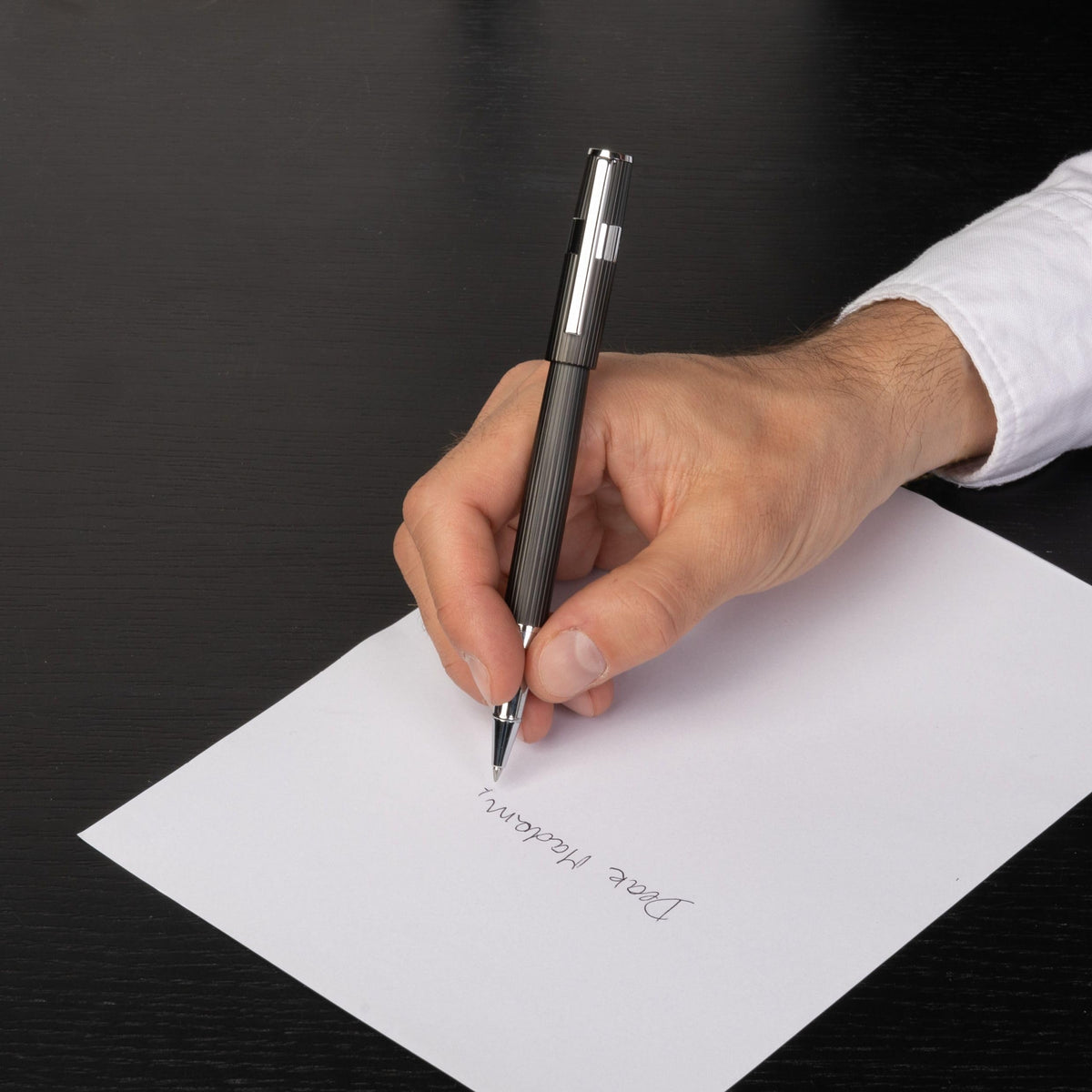 BOSS Rollerball Pen Gear Pinstripe Black/Chrome | Black Ink | Gift Box