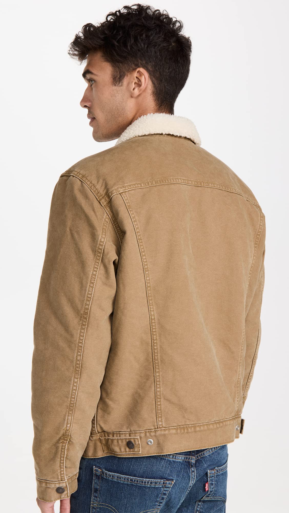 Levi's Men's Sherpa Trucker Jacket, Washed Cougar Canvas, Tan, L