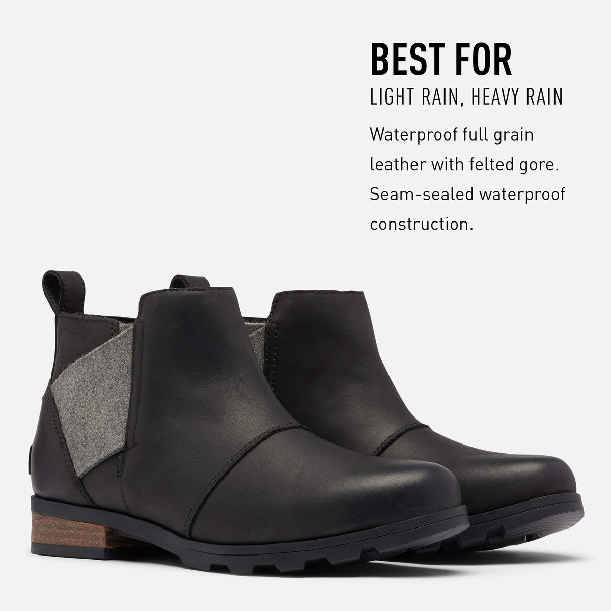 Sorel Women's Emelie Chelsea Bootie - Light and Heavy Rain - Waterproof - Black - Size 9.5