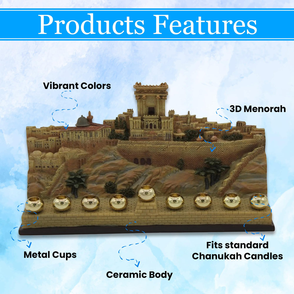 Majestic Giftware Ceramic Chanukah Candles - Butterfly & Floral Menorah (RM-MEN24) | Fits Standard Candles | Durable & Long-Lasting Quality | Hanukkah Menorah (12" x 4" x 4")