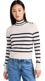 FRAME Women's Shrunken Mariner Cashmere Turtleneck, Off White Multi, S