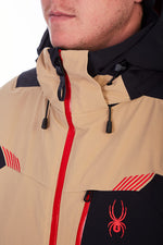 Spyder Men's Leader Insulated Hooded Ski Snow Jacket, Tannin, Large