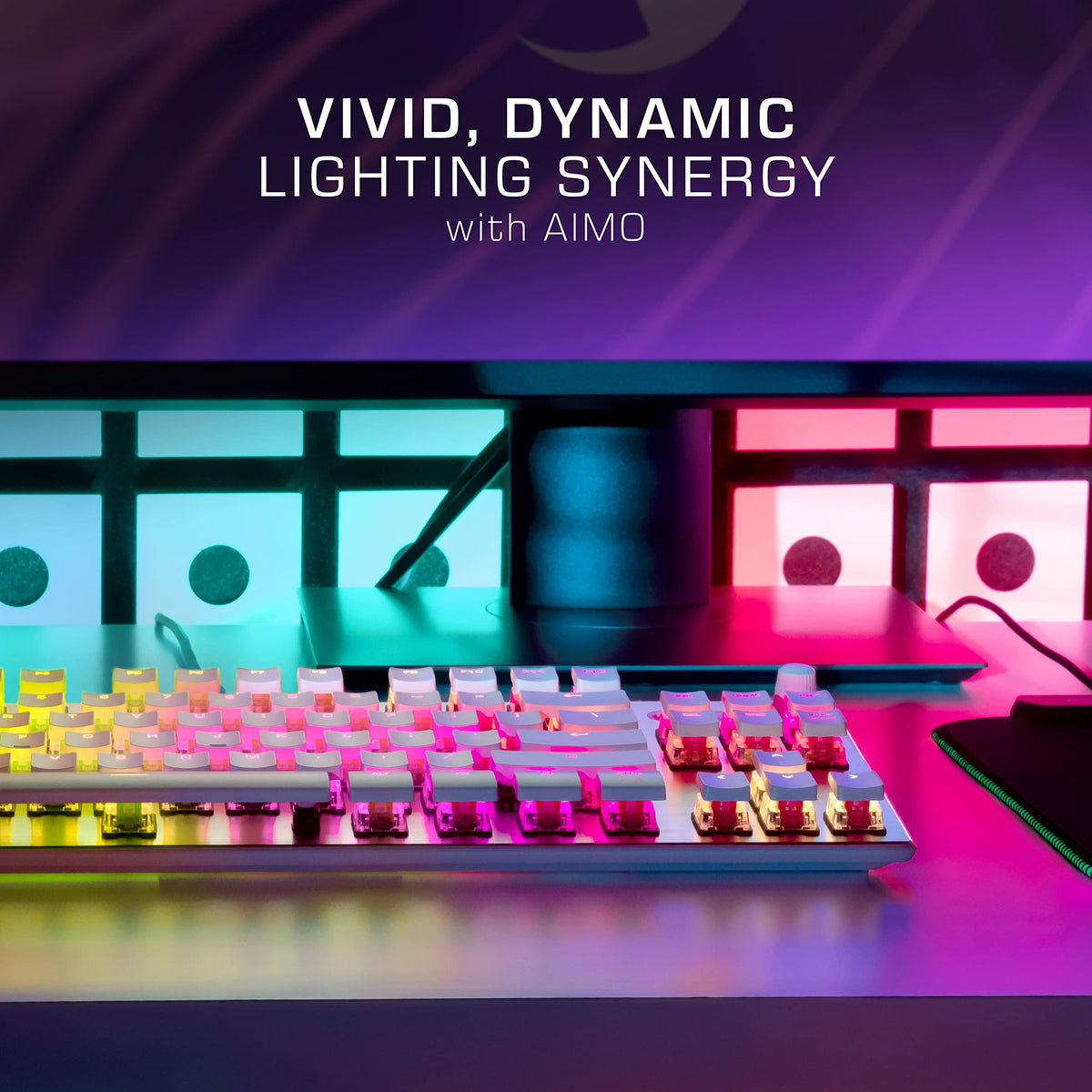 ROCCAT Vulcan TKL Pro PC USB-C Gaming Keyboard, Linear Optical Titan Switch, AIMO RGB Lighting, Tenkeyless Mechanical Feel Speed Keystroke, Low Profile Ergonomic Design for Wrist Rest Support, White