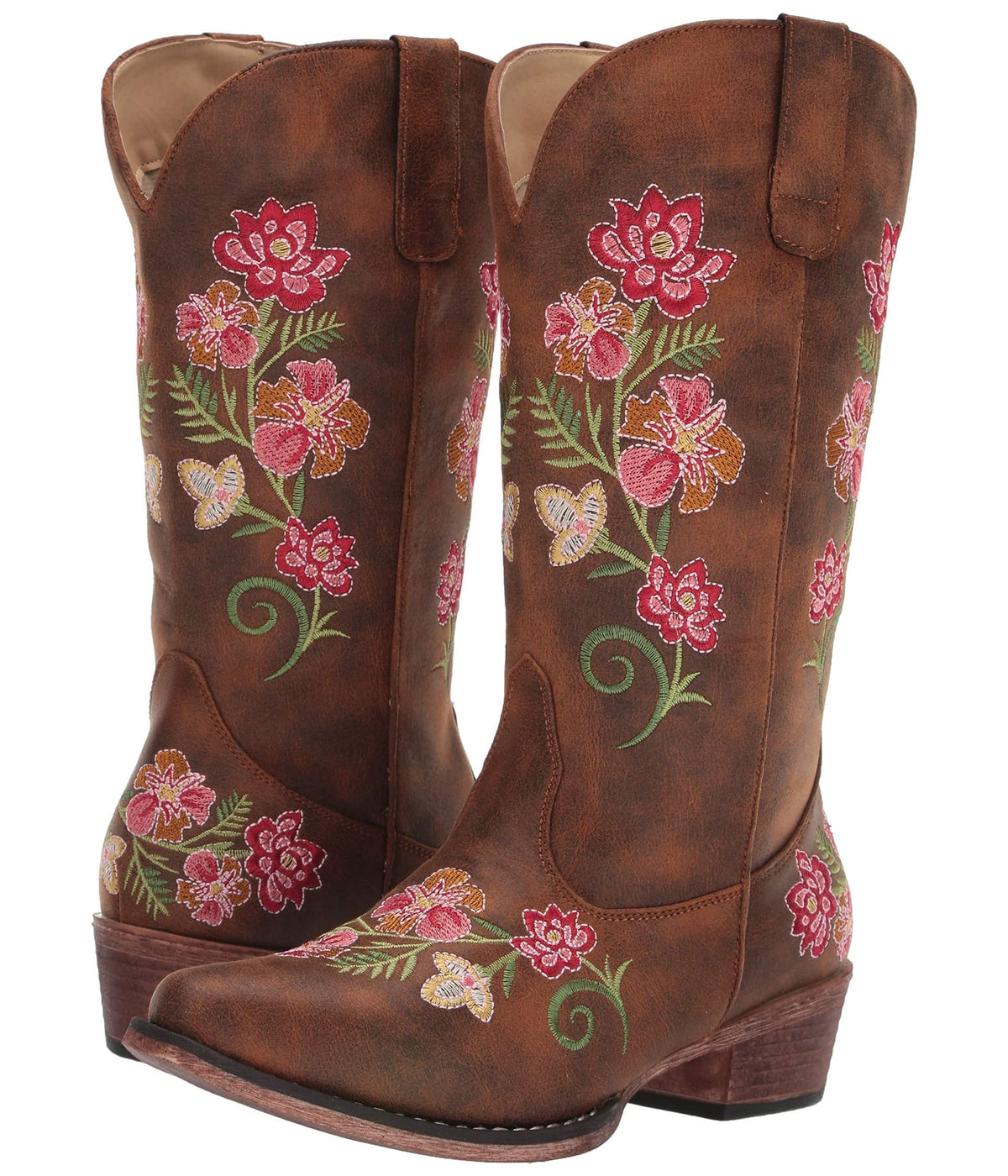 Roper Women's Riley Floral Western Boot, Tan, 11