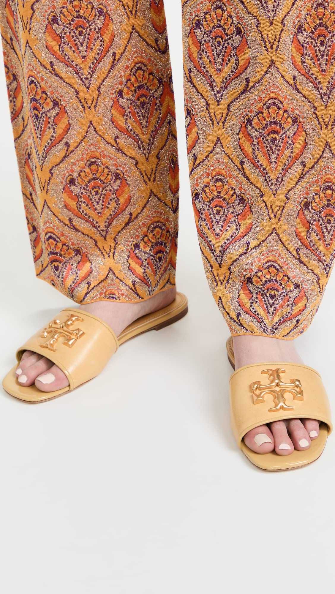 Tory Burch Women's Eleanor Slides, Cornbread, Yellow, Gold, 9.5 Medium US