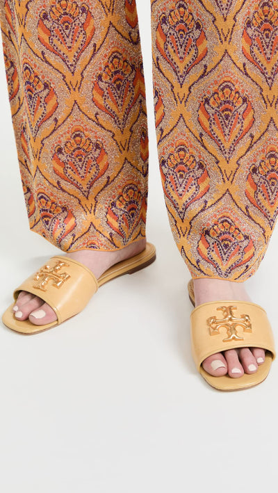 Tory Burch Women's Eleanor Slides, Cornbread, Yellow, Gold, 9.5 Medium US