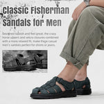 KEENPACE Men's Fisherman Leather Sandals Summer Outdoor Sport Beach Hiking Casual Dress Sandles With Comfortable Memory Foam Adjustable Back Strap Closed Toe