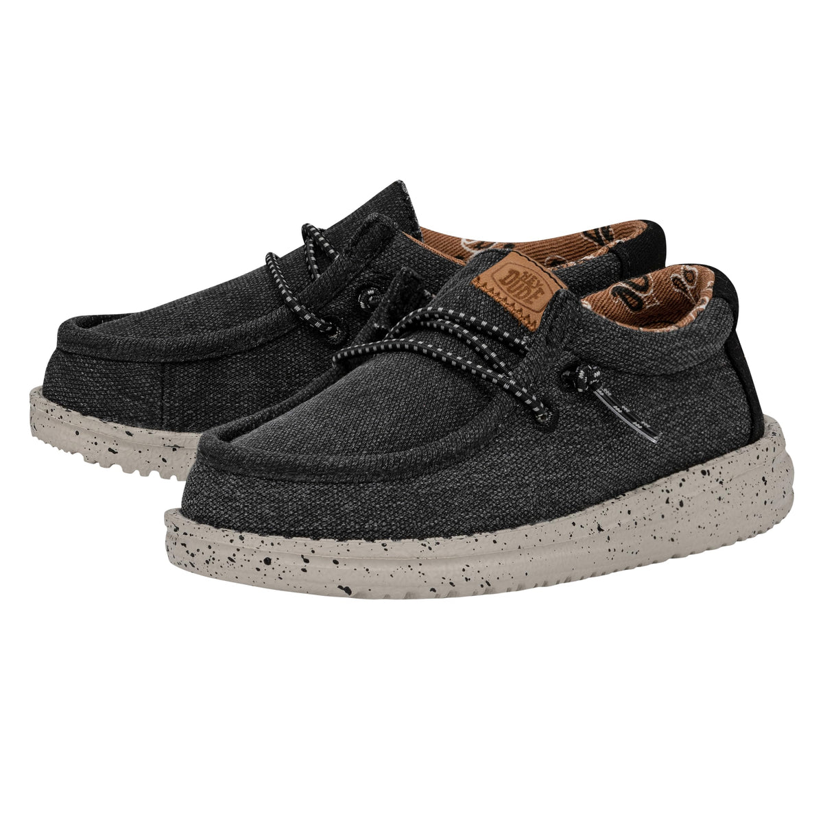 HEYDUDE Wally Toddler Washed Canvas | Boy's Loafers | Boy's Slip On Shoes | Comfortable & Light Weight Black